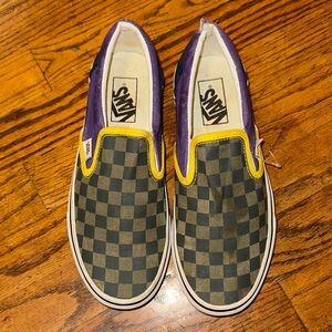 Vans Women's Checkerboard Slip-On Flats - Purple and Yellow